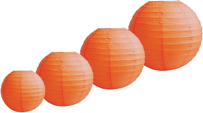 圆形纸灯笼(4 英寸,6 英寸,8 英寸,10 英寸)多种尺寸和颜色灯罩 橙色